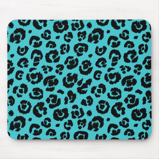 Turquoise Blue Black Leopard Print Muismat (Voorkant)