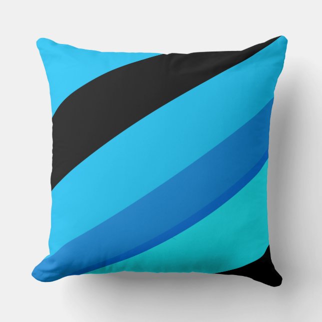 Turquoise Blue Black Stripes Sierkussen (Voorkant)