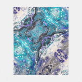 Turquoise Blue Black White - Abstracte verfcellen Fleece Deken (Voorkant)