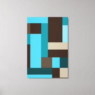 Turquoise Blue Blauwgroen & Brown Geometric Modern Canvas Afdruk