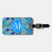 Turquoise Blue Blauwgroen Grey Scales Patroon Mono Bagagelabel (Voorkant horizontaal)