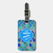 Turquoise Blue Blauwgroen Grey Scales Patroon Mono Bagagelabel (Voorkant verticaal)