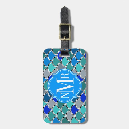 Turquoise Blue Blauwgroen Grey Scales Patroon Mono Bagagelabel (Voorkant verticaal)