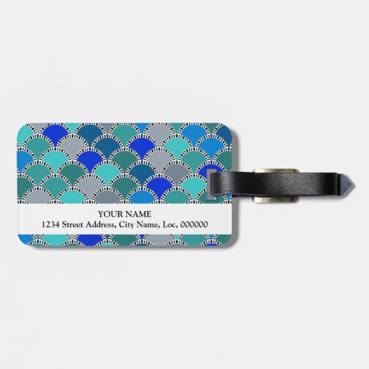 Turquoise Blue Blauwgroen Grey Scales Patroon Mono Bagagelabel (Achterkant horizontaal)