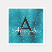 Turquoise Blue Blauwgroen Sparkle Monogram Verjaar Servetten (Voorkant)