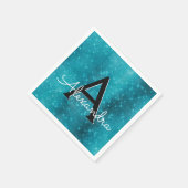 Turquoise Blue Blauwgroen Sparkle Monogram Verjaar Servetten (Hoek)