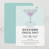 Turquoise Blue Block Housewarming Cocktail Party Kaart (Voorkant / Achterkant)