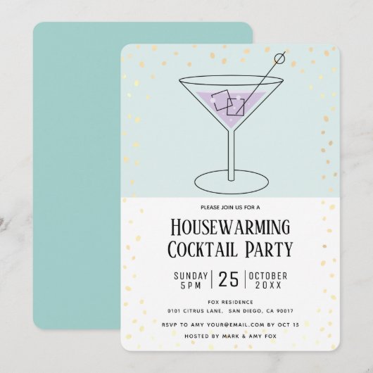 Turquoise Blue Block Housewarming Cocktail Party Kaart (Voorkant / Achterkant)