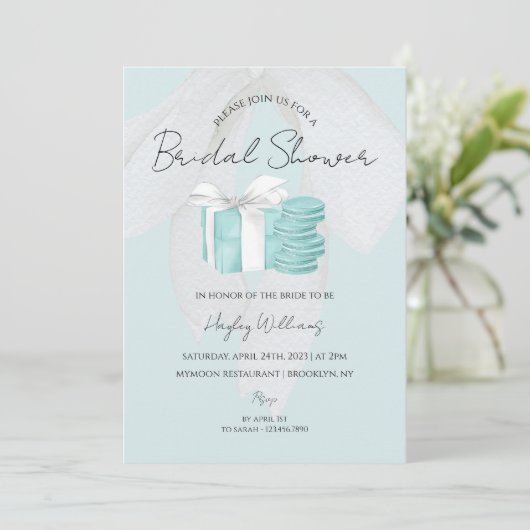 Turquoise Blue Bow Bridal Shower Kaart (Staand voorkant)
