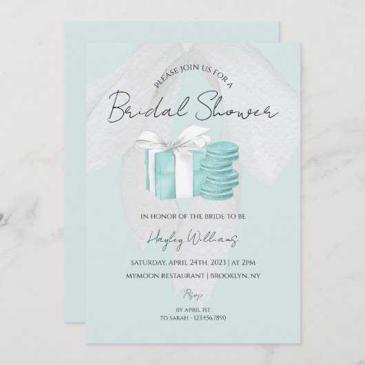 Turquoise Blue Bow Bridal Shower Kaart (Voorkant / Achterkant)