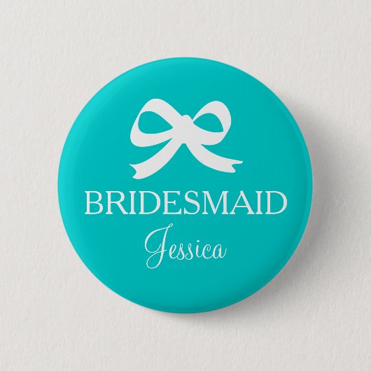 Turquoise blue bridesmaid button voor bruiloft (Voorkant)