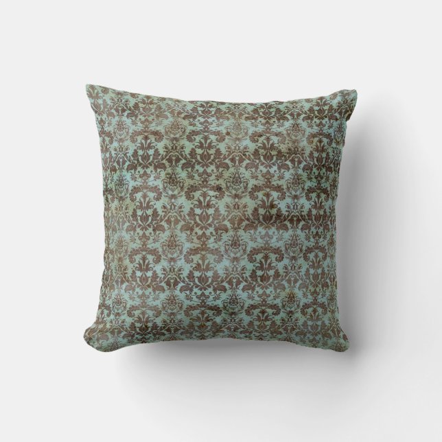  Turquoise Blue Brown Damask Pattern Kussen (Voorkant)