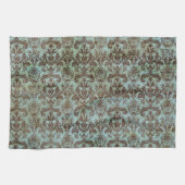  Turquoise Blue Brown Damask Pattern Theedoek (Horizontaal)