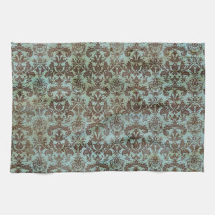  Turquoise Blue Brown Damask Pattern Theedoek