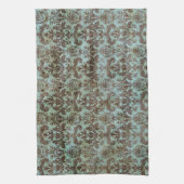  Turquoise Blue Brown Damask Pattern Theedoek (Verticaal)