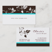 Turquoise Blue Brown Floral Trendy visitekaartje (Voorkant / Achterkant)