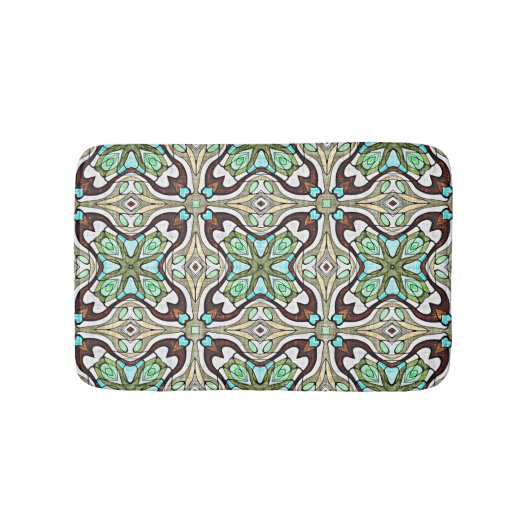Turquoise Blue Brown Retro Nouveau Deco Patroon Badmat (Voorkant)