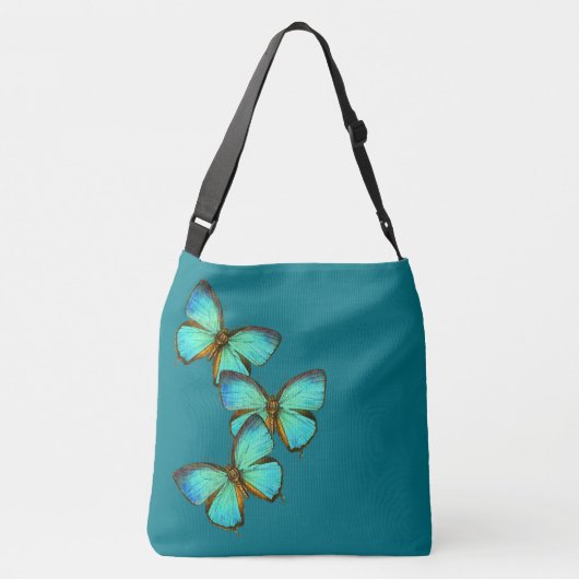 Turquoise Blue Butterflies Wildlife Canvas tas (Achterkant)