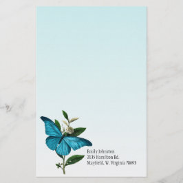 Turquoise Blue Butterfly Ombre Custom Stationery Briefpapier