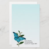 Turquoise Blue Butterfly Ombre Custom Stationery Briefpapier (Voorkant / Achterkant)