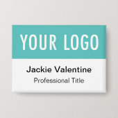 Turquoise Blue Button Badge Pin Achternaam Tag Log (Voorkant)