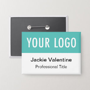 Turquoise Blue Button Badge Pin Achternaam Tag Log