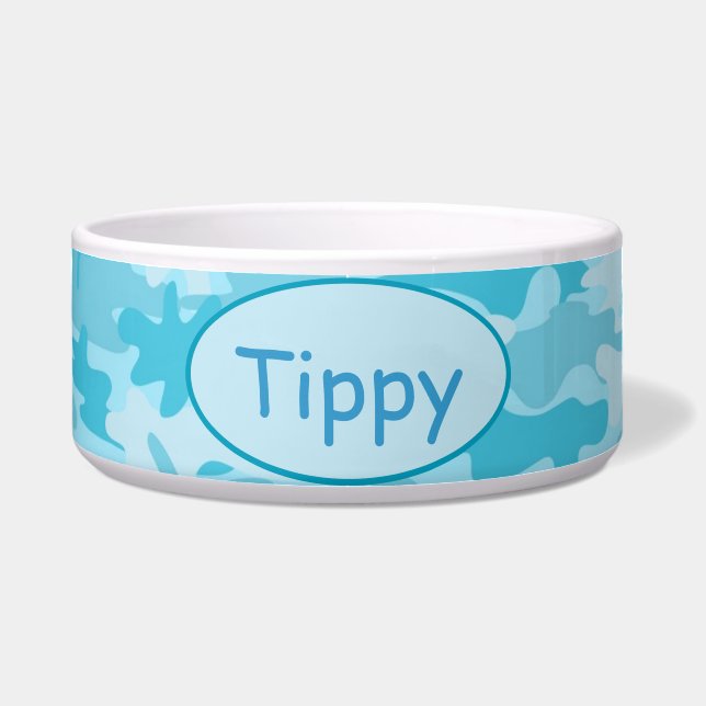 Turquoise Blue Camo Camoflauge Custom Pet Voerbakje (Voorkant)