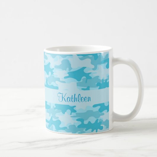 Turquoise Blue Camo Camouflage Name Persoonlijk Koffiemok (Rechts)