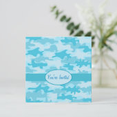 Turquoise Blue Camouflage Party Event Kaart (Staand voorkant)