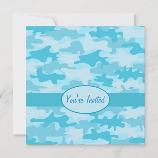 Turquoise Blue Camouflage Party Event Kaart (Voorkant)