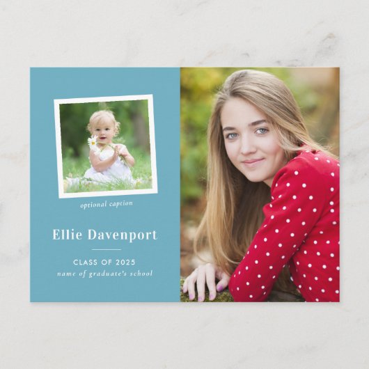 Turquoise Blue Classic Two Photo Afstuderen Briefkaart (Voorkant)