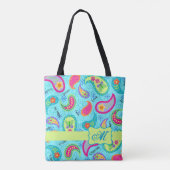 Turquoise Blue Colorful Modern Paisley Monogram Tote Bag (Achterkant)