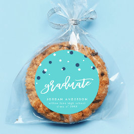Turquoise Blue Confetti Afstuderen Afstuderen Ronde Sticker