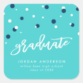Turquoise Blue Confetti Afstuderen Afstuderen Vierkante Sticker (Voorkant)