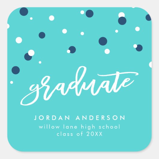 Turquoise Blue Confetti Afstuderen Afstuderen Vierkante Sticker (Voorkant)