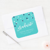 Turquoise Blue Confetti Afstuderen Afstuderen Vierkante Sticker (Envelop)