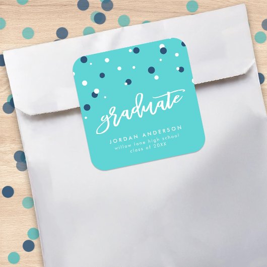 Turquoise Blue Confetti Afstuderen Afstuderen Vierkante Sticker