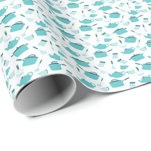 Turquoise Blue Cooking Kitchen Utiers Abstract Cadeaupapier (Rol Hoek)