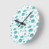 Turquoise Blue Cooking Kitchen Utiers Abstract Ronde Klok (Hoek)
