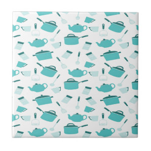 Turquoise Blue Cooking Kitchen Utiers Abstract Tegeltje