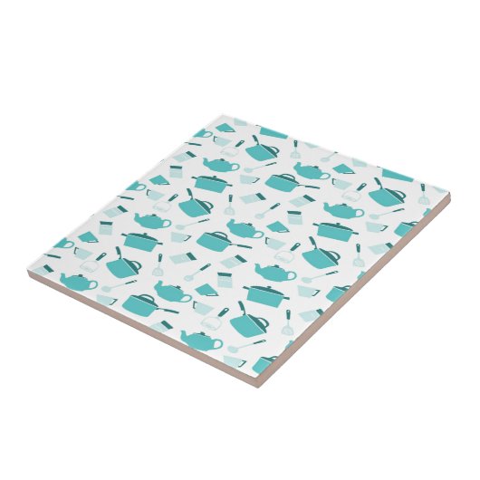 Turquoise Blue Cooking Kitchen Utiers Abstract Tegeltje (Zijkant)