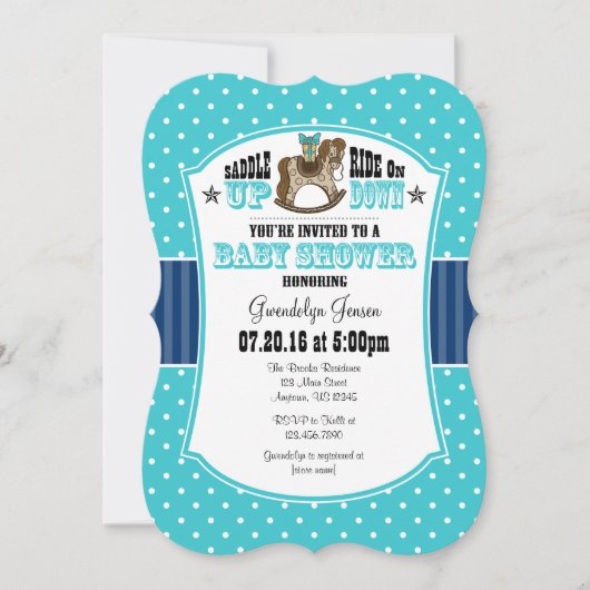 Turquoise Blue Cowboy Baby shower Invitation Kaart (Voorkant)