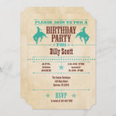 Turquoise Blue Cowboy Birthday Uitnodiging (Voorkant / Achterkant)