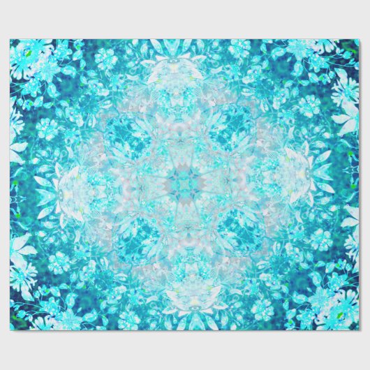 Turquoise Blue Crystal Floral Pattern Cadeaupapier (Vlak)