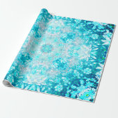 Turquoise Blue Crystal Floral Pattern Cadeaupapier (Uitgerold)