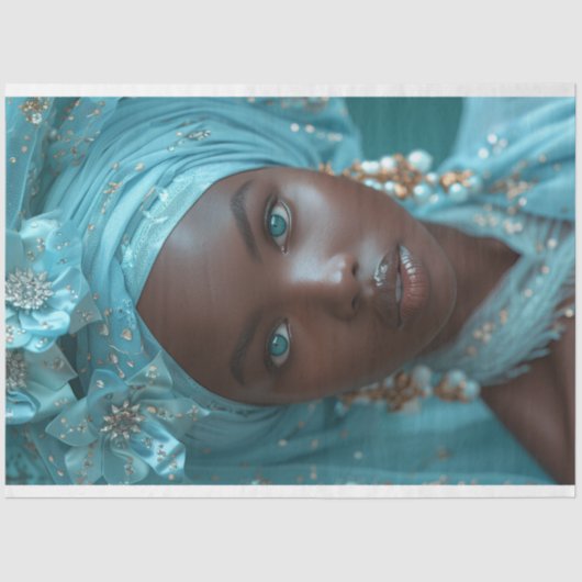 Turquoise Blue Crystal Hoofdtelefoon Decoupage Tissuepapier (Voorkant)