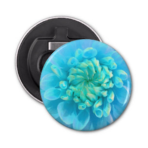 Turquoise Blue Dahlia Flower in Waterverf Button Flesopener