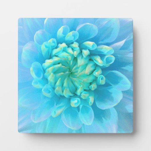 Turquoise Blue Dahlia Flower in Waterverf Fotoplaat (Voorkant)