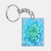 Turquoise Blue Dahlia Flower in Waterverf Sleutelhanger (Voorkant Links)