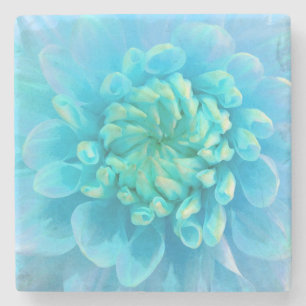 Turquoise Blue Dahlia Flower in Waterverf Stenen Onderzetter